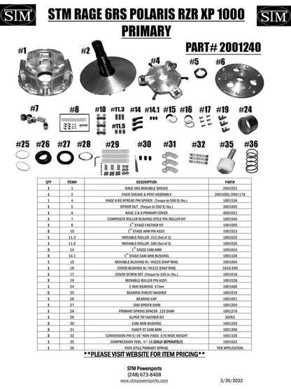 STM Rage 6RS RZR XP1000/General 1000/General XP 1000/RZR S 1000 Primary