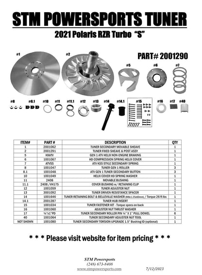 2021-2025 RZR XP-Turbo -"S" and 2021-25 Pro-XP STM Tuner Secondary