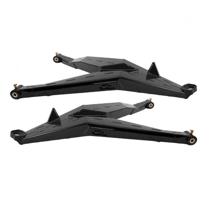 Can-Am Maverick X3 Lower Boxed Control Arms are laser cut from 4130 chromoly then CNC broke for quality and accuracy. Comes complete with 25% larger bushings installed to decrease wear and increase bushing life. Made with TIVARÃ‚Â® a high quality UHMW-PE material and is resistant to most all chemicals and conditions.