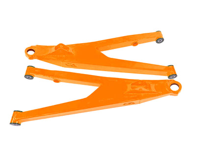Can-Am Maverick X3 Upper Boxed Control Arms are laser cut from 4130 chromoly then CNC broke for quality and accuracy. Comes complete with 25% larger bushings installed to decrease wear and increase bushing life. Made with TIVARÃ‚Â® a high quality UHMW-PE material and is resistant to most all chemicals and conditions. 