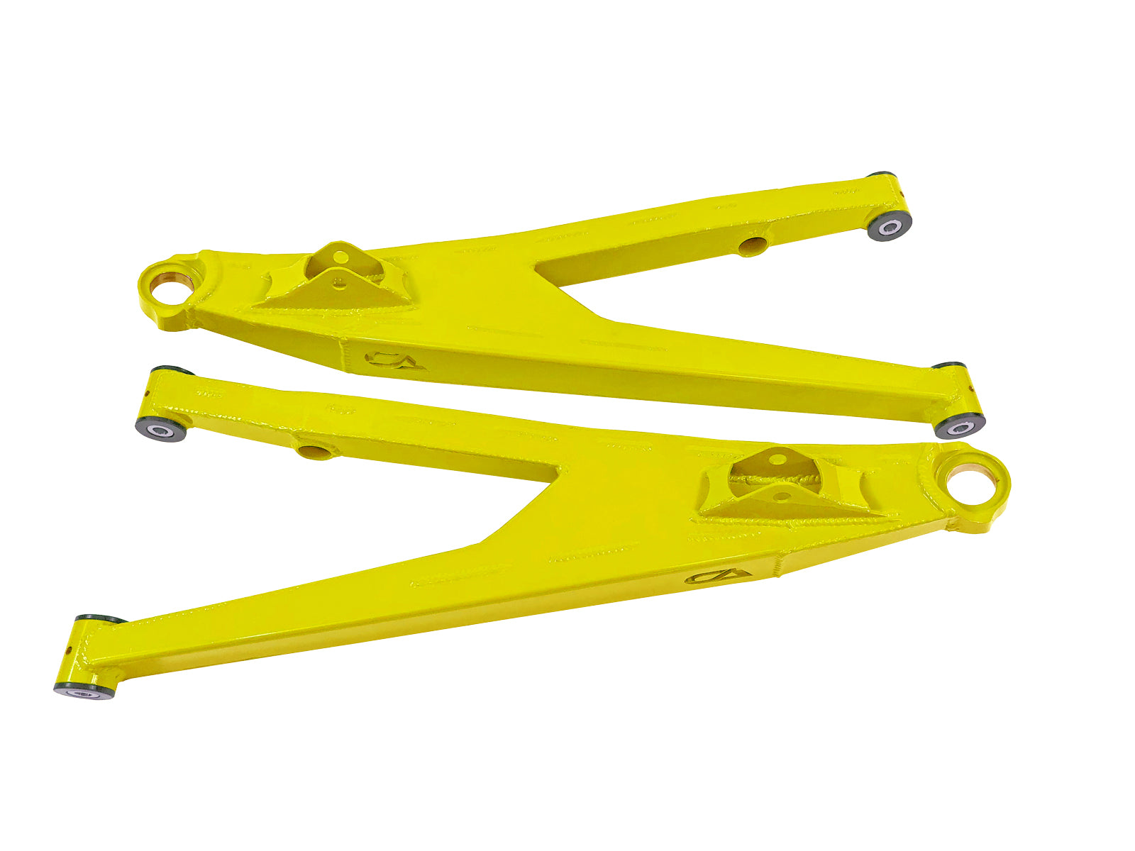 Can-Am Maverick X3 Upper Boxed Control Arms are laser cut from 4130 chromoly then CNC broke for quality and accuracy. Comes complete with 25% larger bushings installed to decrease wear and increase bushing life. Made with TIVARÃ‚Â® a high quality UHMW-PE material and is resistant to most all chemicals and conditions. 