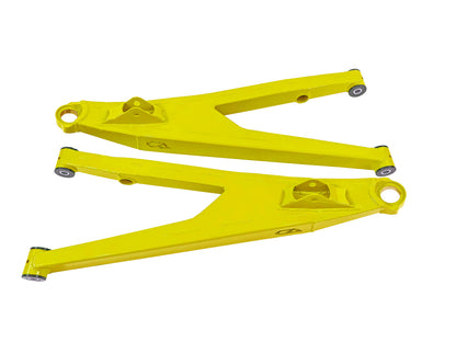 Can-Am Maverick X3 Upper Boxed Control Arms are laser cut from 4130 chromoly then CNC broke for quality and accuracy. Comes complete with 25% larger bushings installed to decrease wear and increase bushing life. Made with TIVARÃ‚Â® a high quality UHMW-PE material and is resistant to most all chemicals and conditions. 