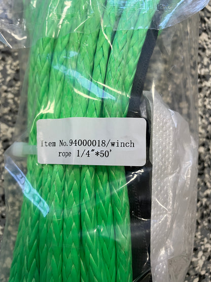 UHMWPE Winch Rope 1/4" x 50"- Black