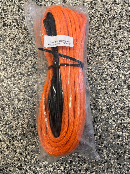UHMWPE Winch Rope 1/4" x 50"- Black